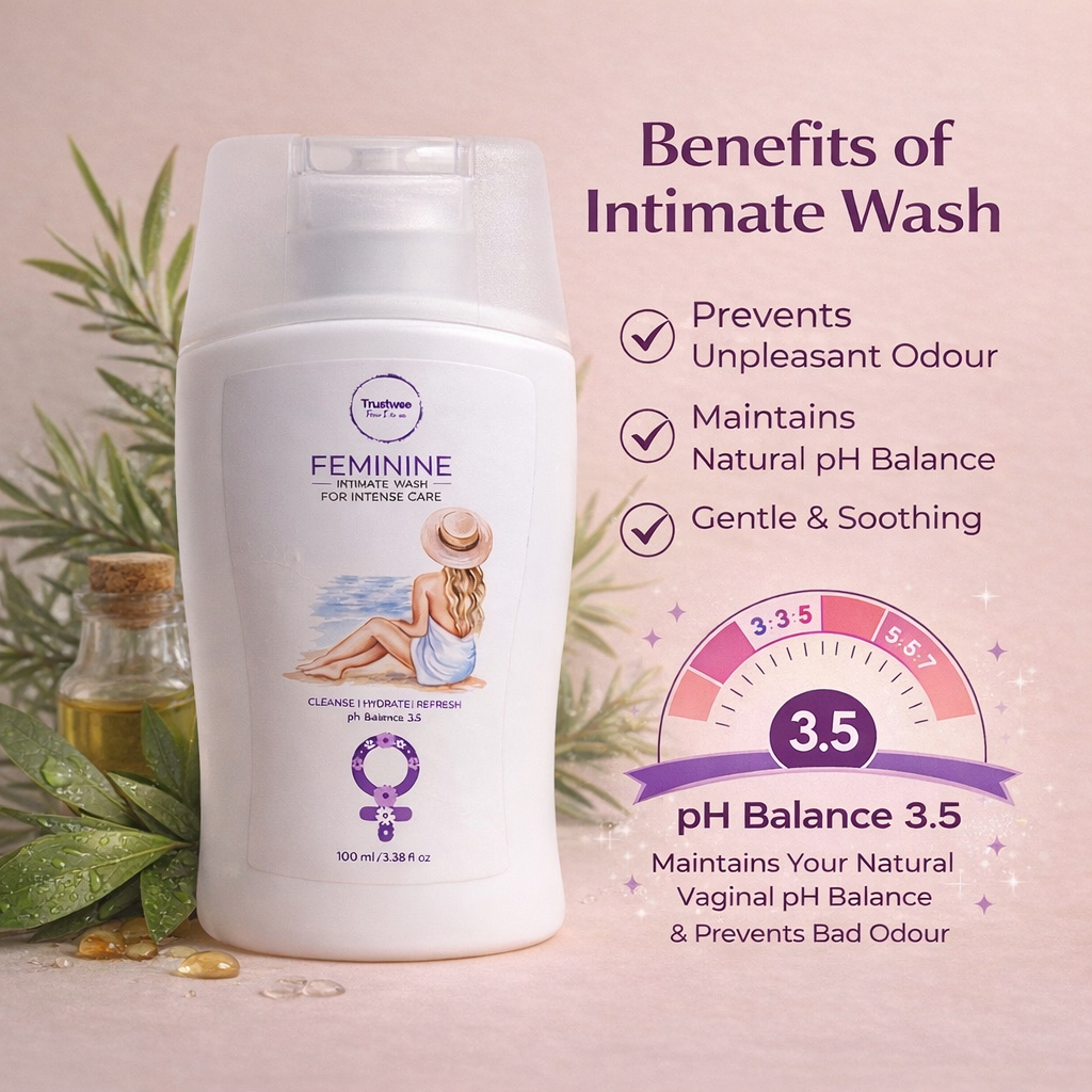 Trustwee Women’s Intimate Wash for Freshness & Odour Control | pH 3.5 Balance | With Tea Tree Leaf Oil for Gentle Cleansing | Daily Use Hygiene Wash | Prevents Itching, Bad Smell & Irritation |100 ml