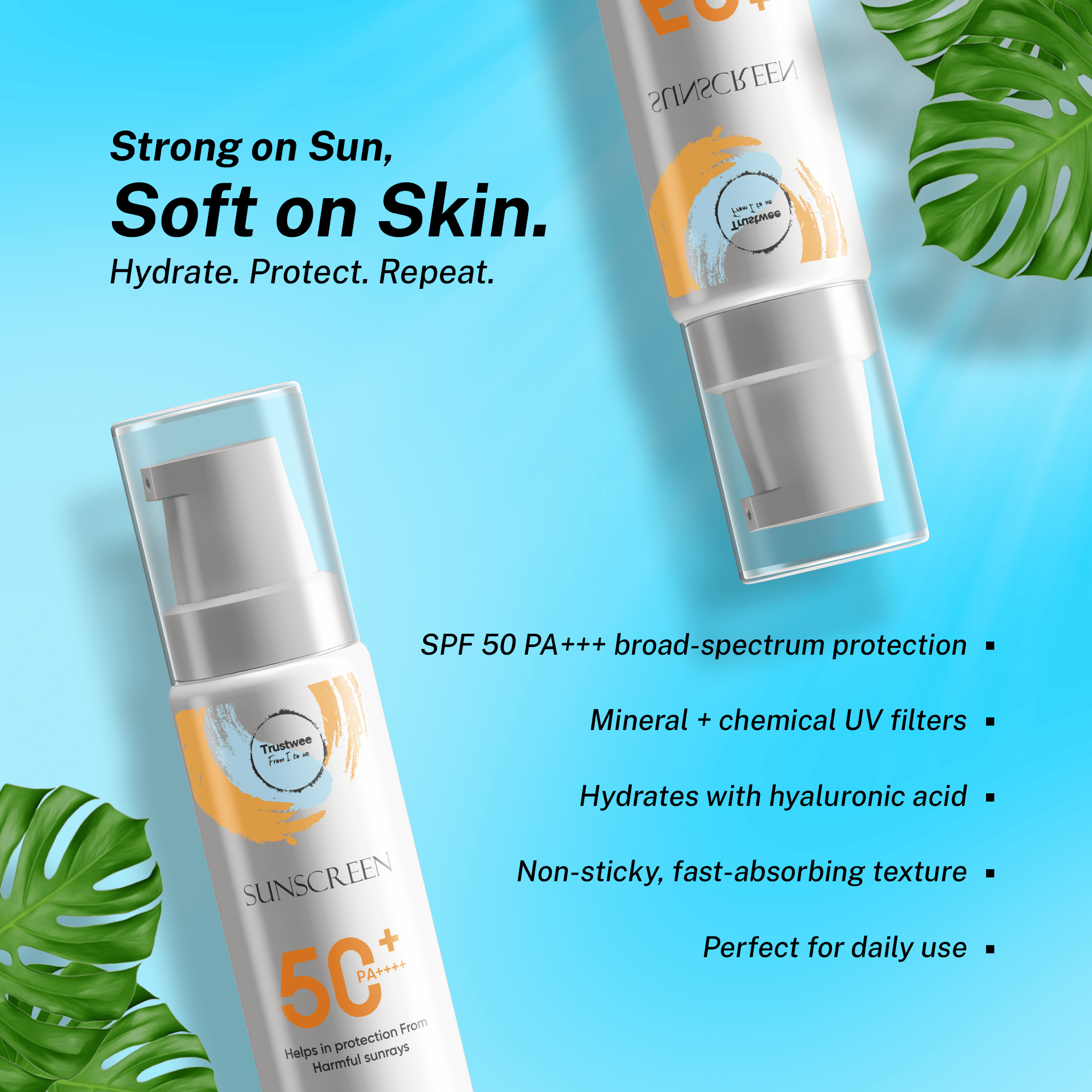 SunGuard SPF 50 PA++++ Sunscreen - Lightweight Broad Spectrum UV Protection - Trustwee