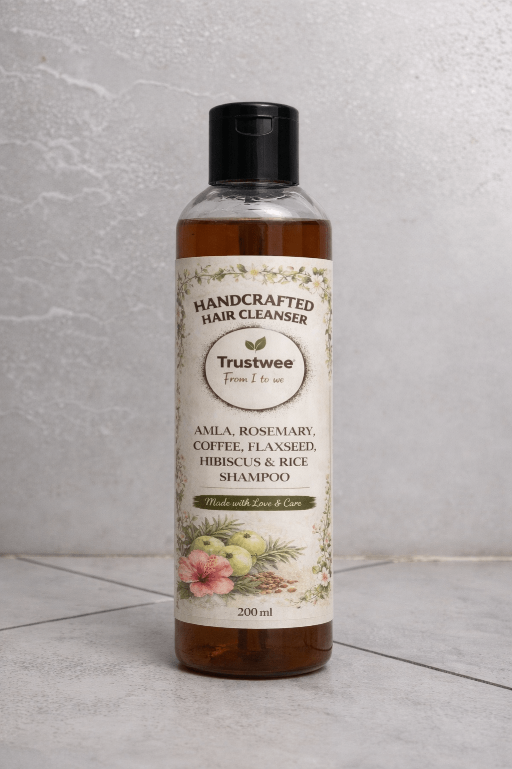 Trustwee Homemade Herbal Shampoo (200ml) – Amla, Coffee, Rice Water, Flaxseed, Rosemary & Hibiscus | Sulphate - Free Natural Hair Cleanser for Hair Fall & Growth - Trustwee