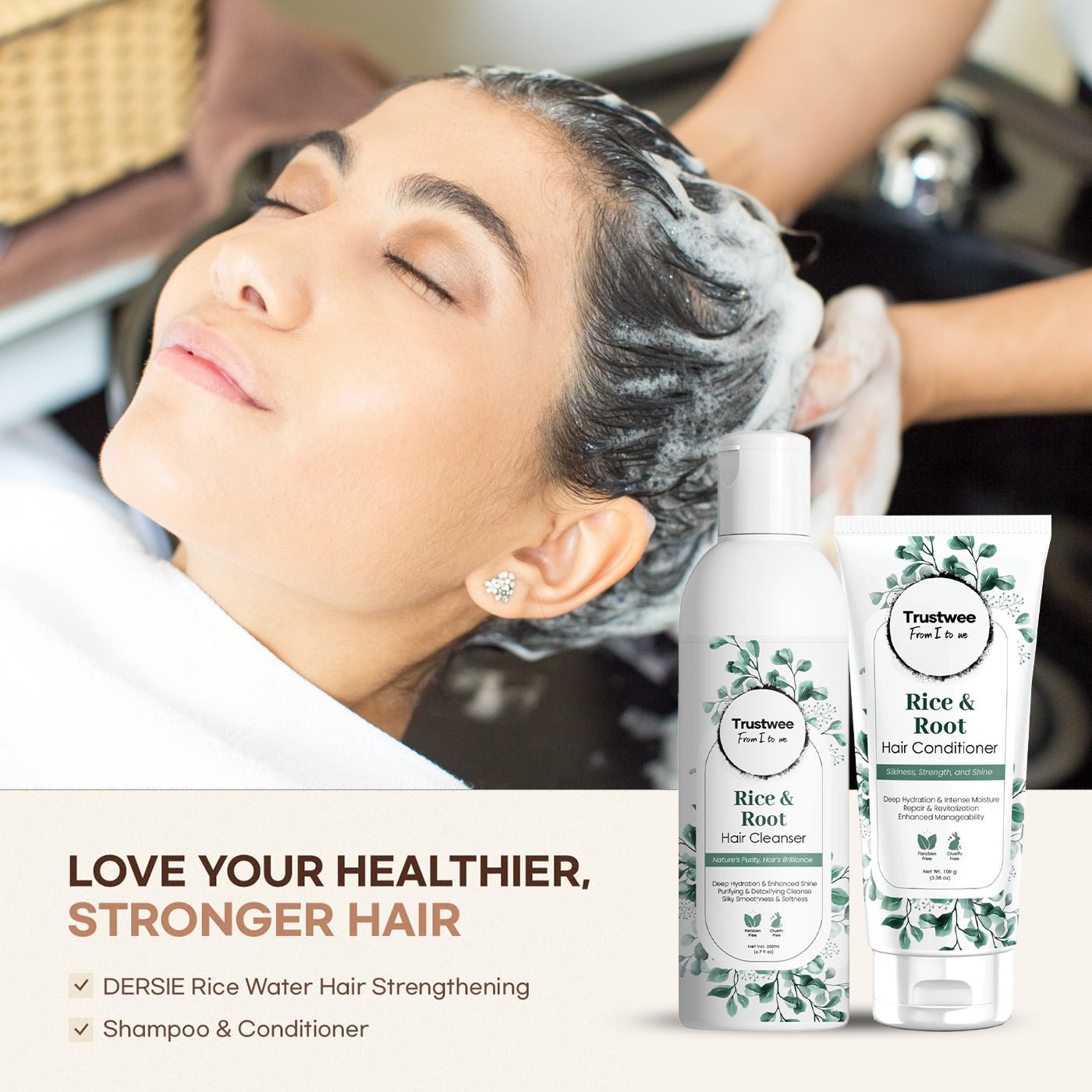Trustwee Rice Water Anti - Dandruff Shampoo Conditioner | Removes Dandruff from Source | Helps with Itching, Irritation | Strong & Smooth Hair | For Men & Women | - Trustwee