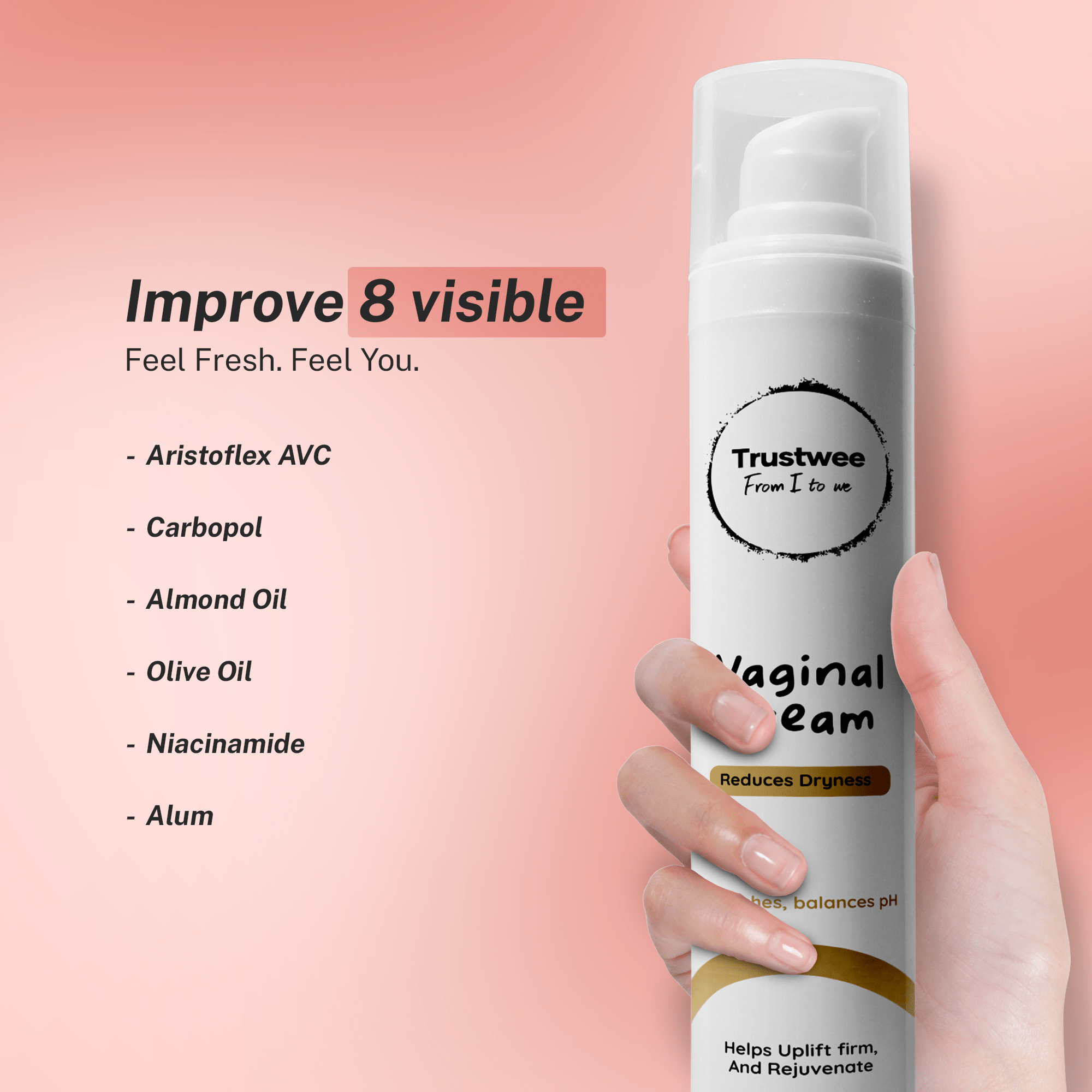 Trustwee Vaginal Care Cream for Women | Niacinamide Feminine Hygiene Moisturizer | pH Balance 3.5 | Dryness Relief & Skin Brightening Intimate Cream | 50g - Trustwee