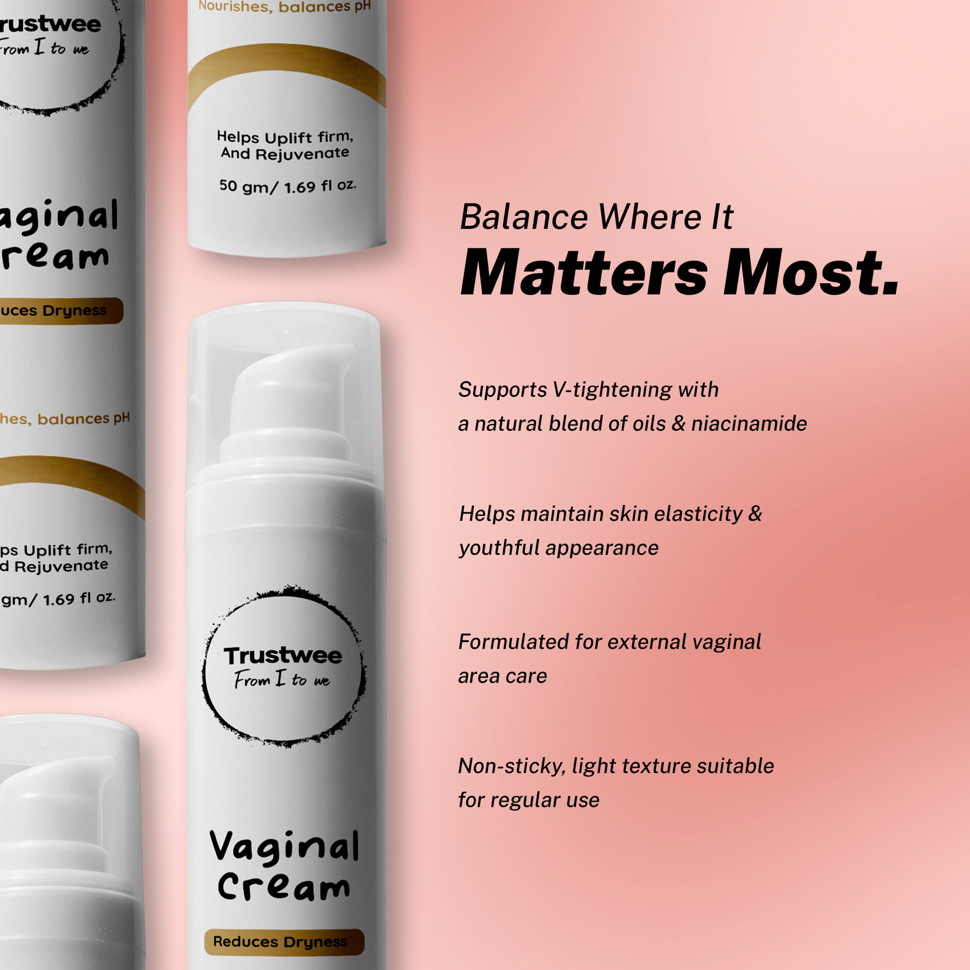 Trustwee Vaginal Care Cream for Women | Niacinamide Feminine Hygiene Moisturizer | pH Balance 3.5 | Dryness Relief & Skin Brightening Intimate Cream | 50g - Trustwee