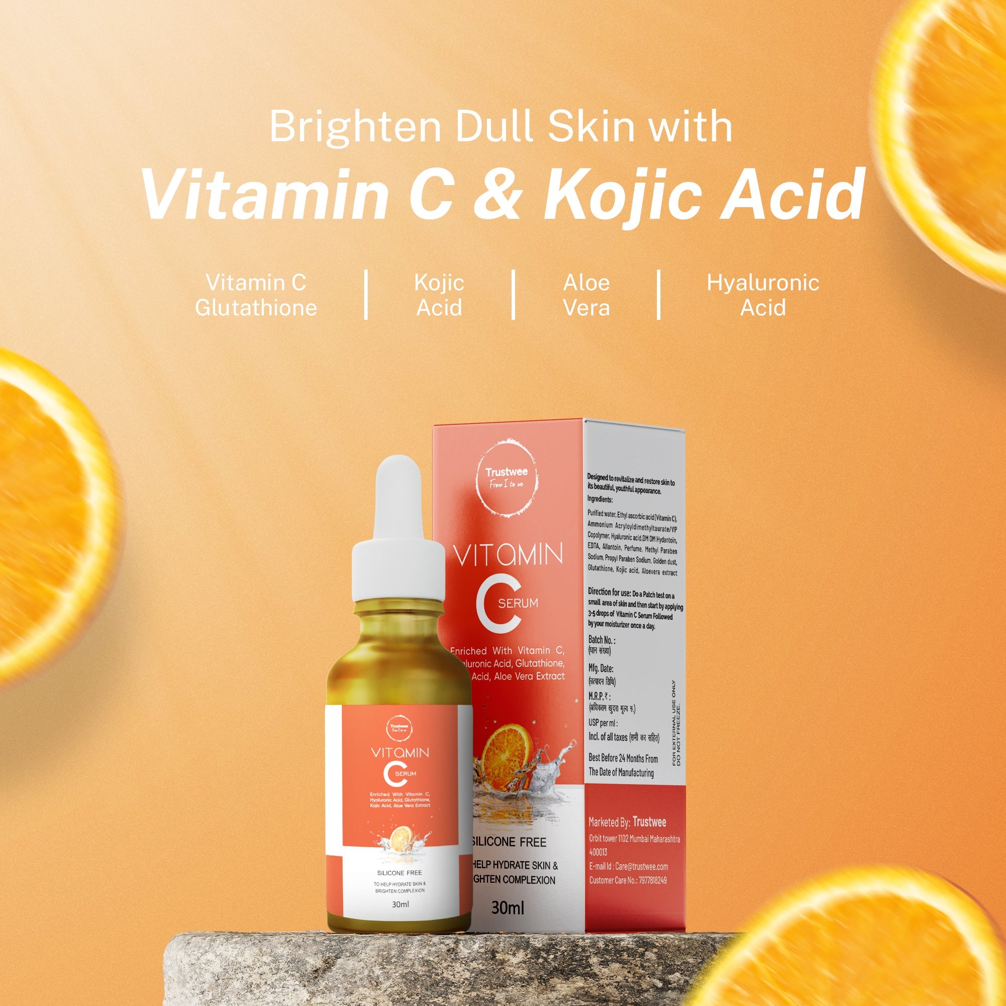 glutathione kojic acid vitamin c Vitamin C Face Serum with Glutathione & Niacinamide for Glowing, Brightened  Skin