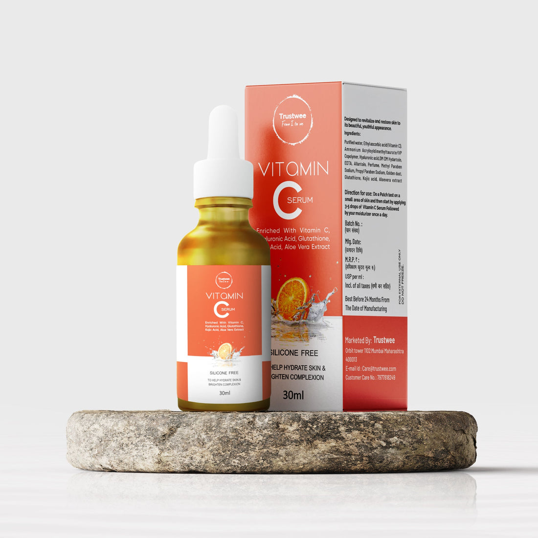 Trustwee Vitamin C, Skin Brightening Face Serum with Glutathione, Kojic Acid & Niacinamide | 30ml - Trustwee