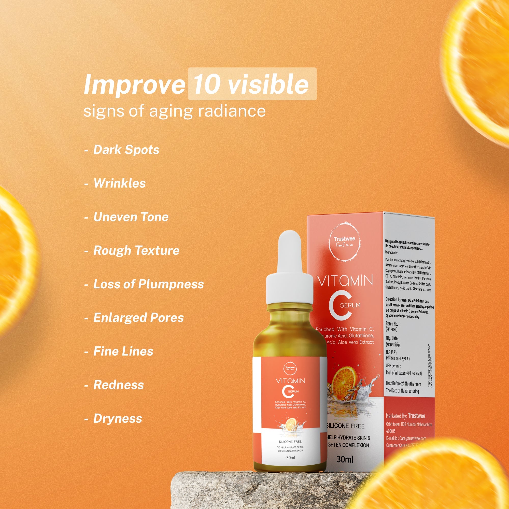 Trustwee Vitamin C Brightening Face Serum 30ml with Glutathione & Niacinamide — best serum for glowing skin under ₹300 India